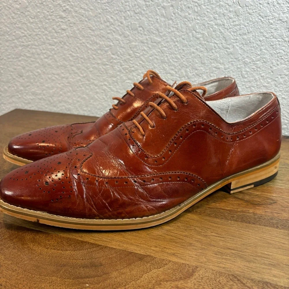 Giovanni Ferrara Leather Wingtip Oxford Dress Shoe  Lace Up Formal Brown size 12 - Picture 6 of 11